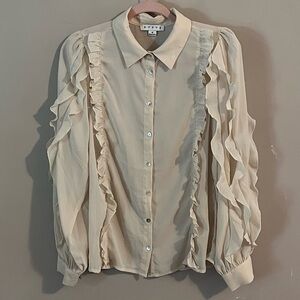 $6❤️Bundled HYFVE Cream Long Sleeve Ruffled Button Down Shirt